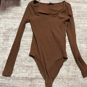 Zara Brown Ribbed Bodysuit